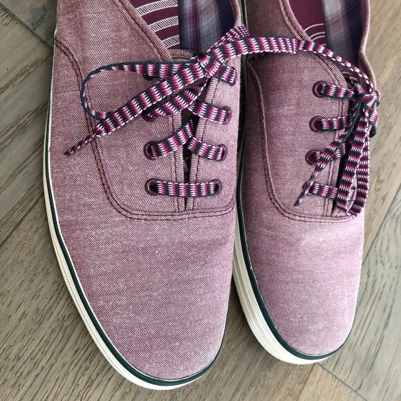 Keds Canvas Lace Up Denim Sneakers Prpl Pink w Teal Trim + Striped Laces Sz 9.5 - Picture 9 of 12